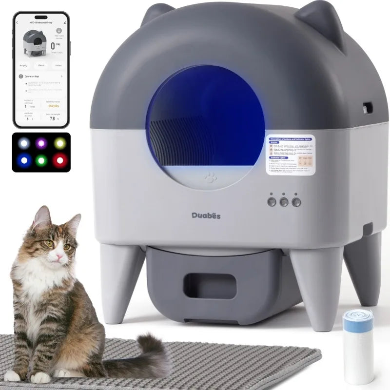 Automatic Cat Litter Box Extra Large Self Cleaning Litter Box with APP Control Odor Control for Multi-Cat Compatible