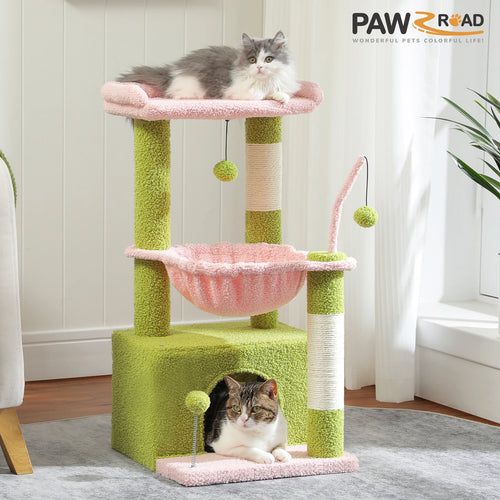 4-in-1 Cat Tree with Large Cat Condo, Sisal Scratching Post, Deep Hammock, Cozy Top Perch, Small Cat Tower for Indoor, Cat Toys***