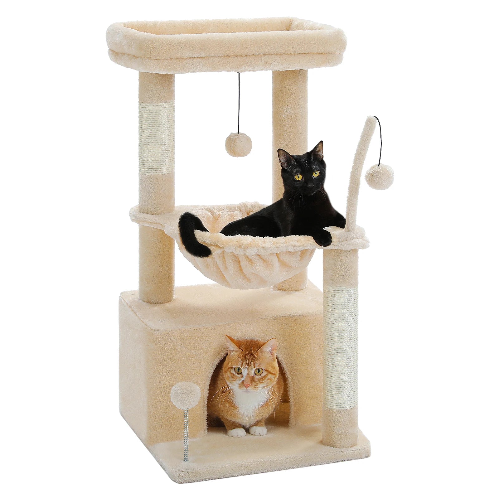 4-in-1 Cat Tree with Large Cat Condo, Sisal Scratching Post, Deep Hammock, Cozy Top Perch, Small Cat Tower for Indoor, Cat Toys***