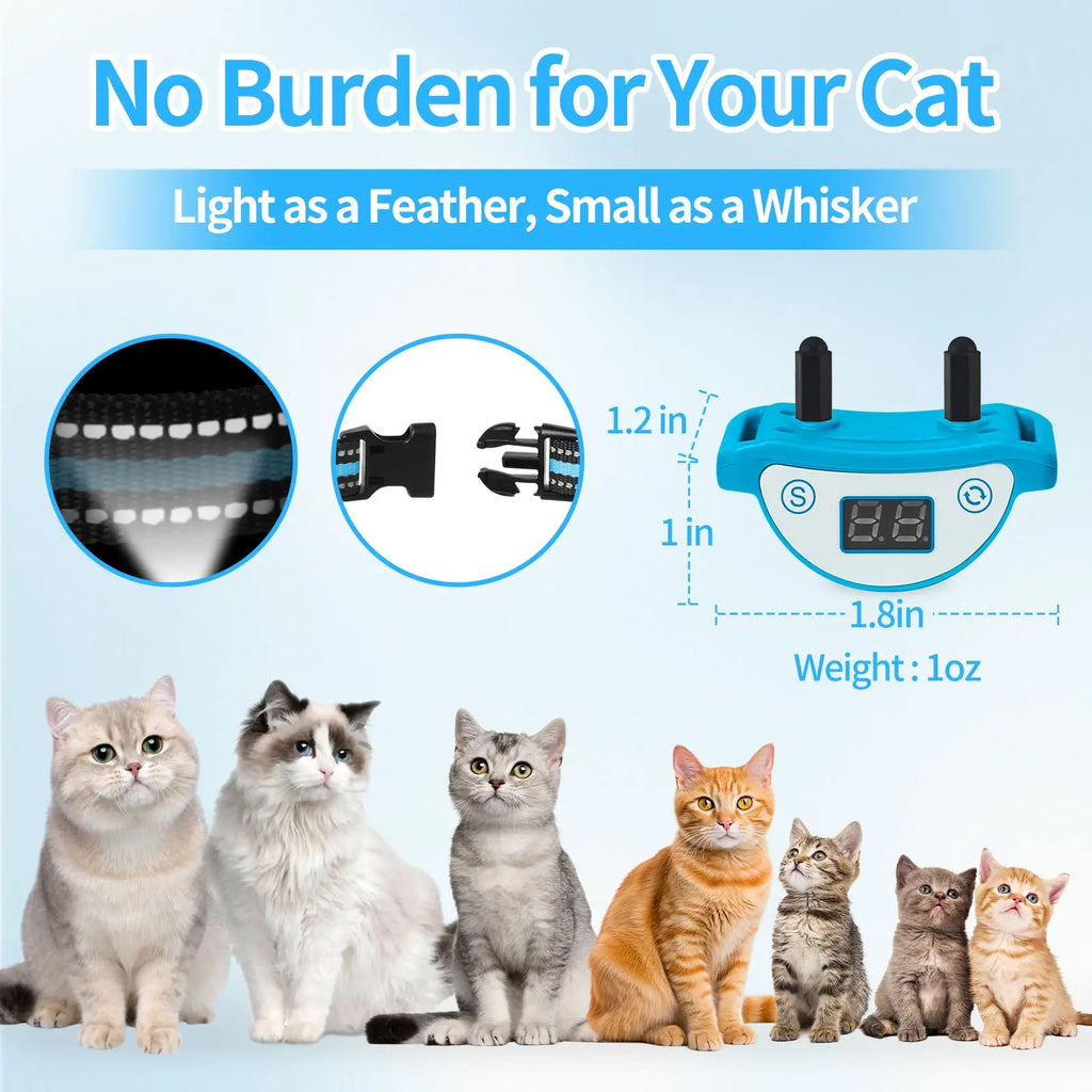 Anti-Meow Cat Training Collar - Auto Stop Meowing with Vibration & Shock Modes for 5-25 lbs Cats