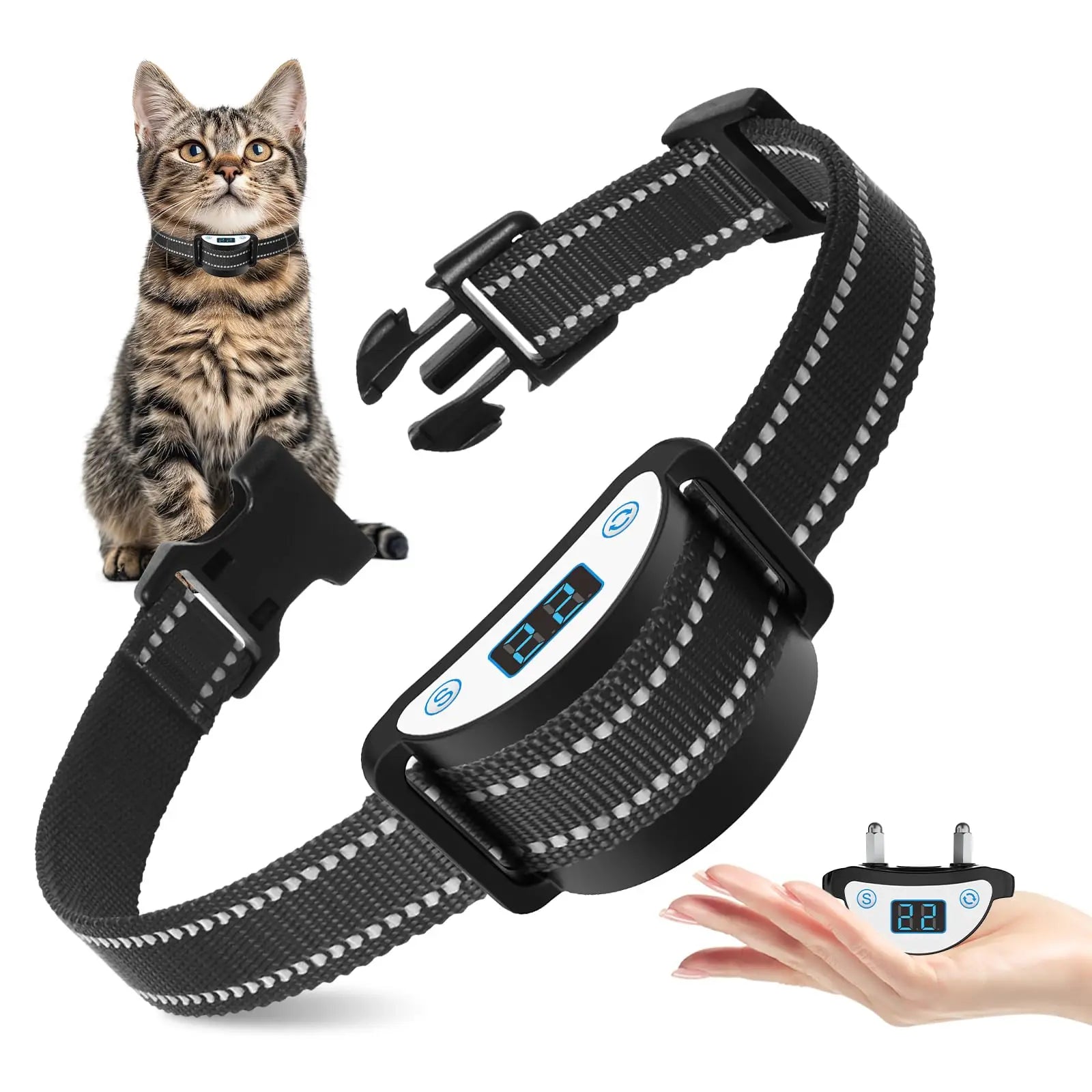 Anti-Meow Cat Training Collar - Auto Stop Meowing with Vibration & Shock Modes for 5-25 lbs Cats