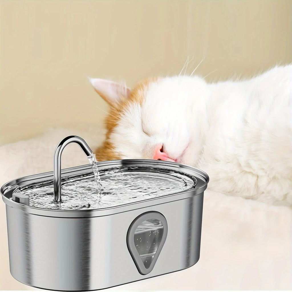 3.5L Stainless Steel Cat Water Fountain - Automatic Pet Water Dispenser with Transparent Window