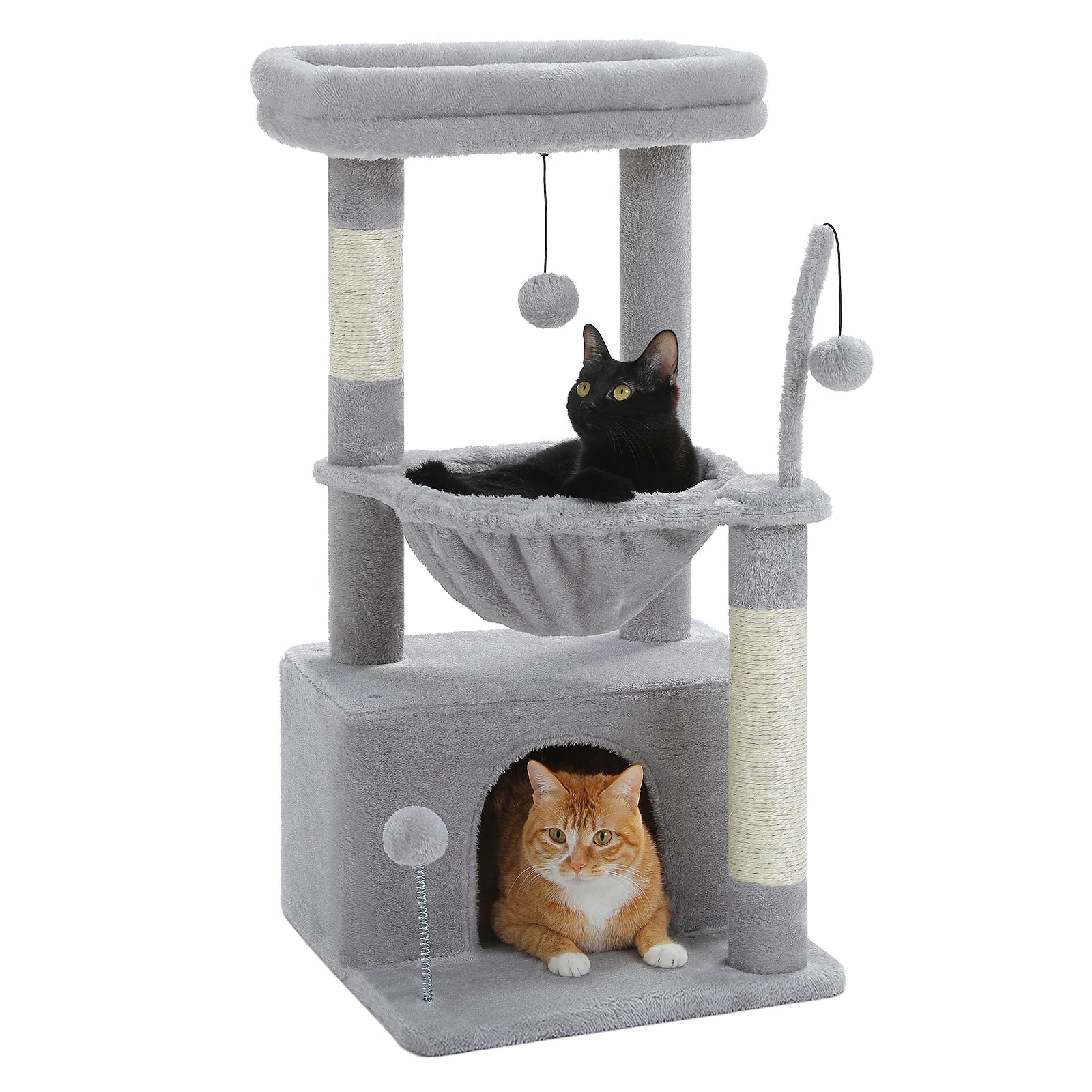 4-in-1 Cat Tree with Large Cat Condo, Sisal Scratching Post, Deep Hammock, Cozy Top Perch, Small Cat Tower for Indoor, Cat Toys***