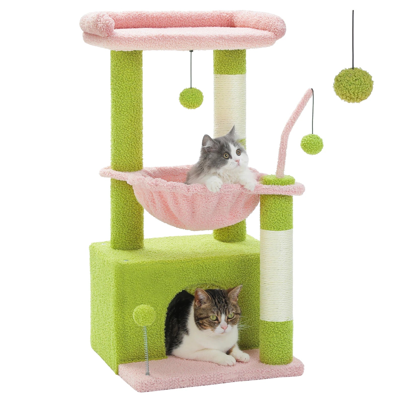 4-in-1 Cat Tree with Large Cat Condo, Sisal Scratching Post, Deep Hammock, Cozy Top Perch, Small Cat Tower for Indoor, Cat Toys***