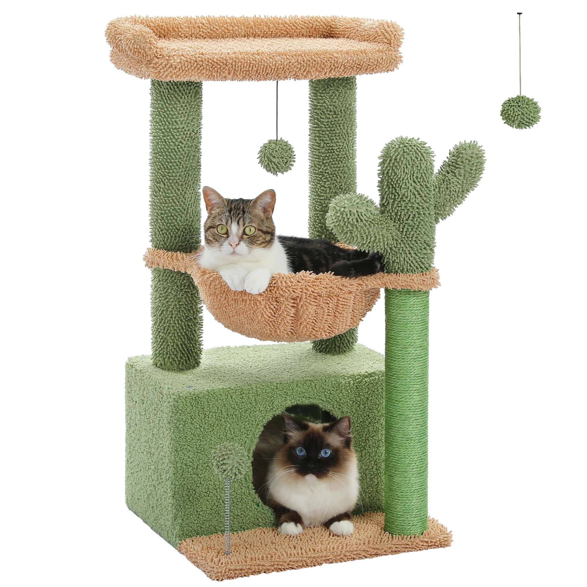 4-in-1 Cat Tree with Large Cat Condo, Sisal Scratching Post, Deep Hammock, Cozy Top Perch, Small Cat Tower for Indoor, Cat Toys***