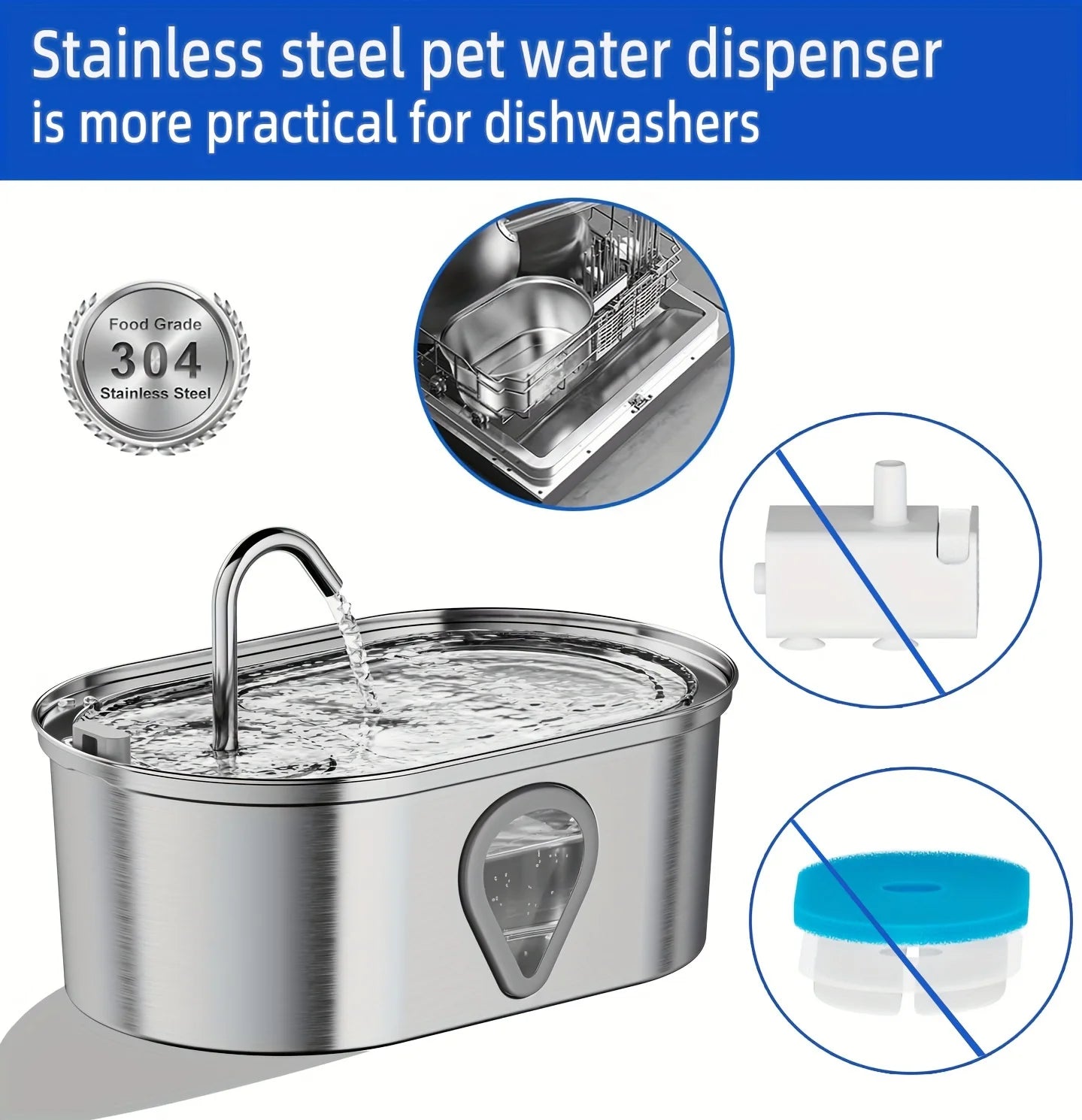 3.5L Stainless Steel Cat Water Fountain - Automatic Pet Water Dispenser with Transparent Window